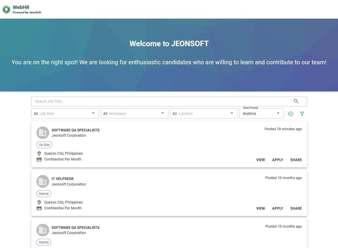 JeonSoft Web Recruitment